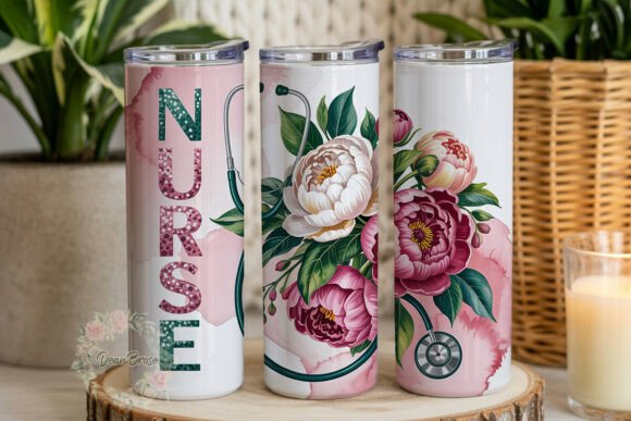 Download Floral Peony Nurse 20oz Tumbler Wrap - Premium Resources