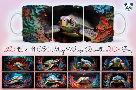 Download 3D Sea Turtle Mug Wrap Bundle - Sea turtle mug Collection