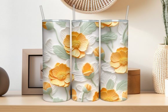 Download 3D White Yellow Flowers Tumbler PNG File - Tumbler png file Collection