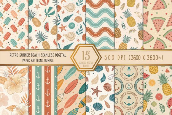 Download Retro Summer Beach Seamless Digital - Premium Resources